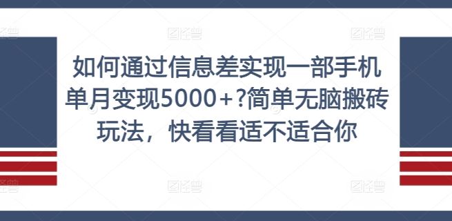 如何通过信息差实现一部手机单月变现5000+?简单无脑搬砖玩法，快看看适不适合你【揭秘】-聊项目