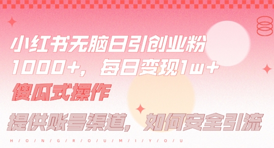 小红书无脑每日引流创业粉500+，小白每天只花半小时，躺赚长尾收益【揭秘】-聊项目