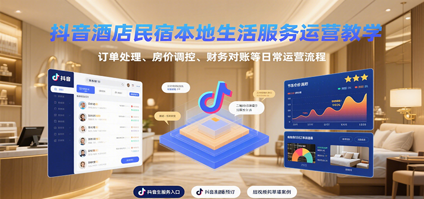 抖音酒店民宿本地生活服务运营教学，订单处理、房价调控、财务对账等日常运营流程-聊项目