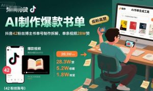 AI制作爆款书单，抖音42粉丝博主书单号制作拆解，单条视频28W赞-聊项目