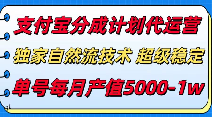 支付宝分成计划代运营，独家自然流技术，收益稳定，单号月产5000＋-聊项目