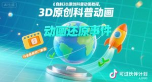 自制3D原创科普动画教程，动画还原事件，抖音最新热门赛道，可过伙伴计划-聊项目