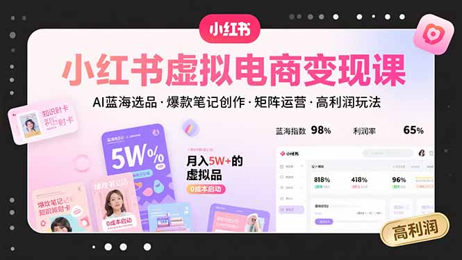 小红书虚拟电商变现课，AI蓝海选品，爆款笔记创作，矩阵运营，高利润玩法-聊项目