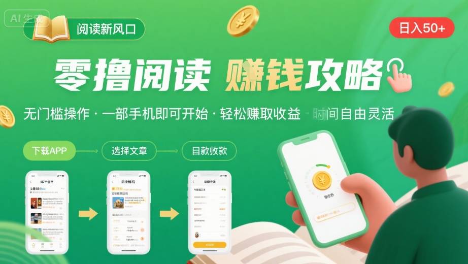 零撸阅读新风口，无门槛轻松挣，一部手机，日入 50-3张【揭秘】-聊项目