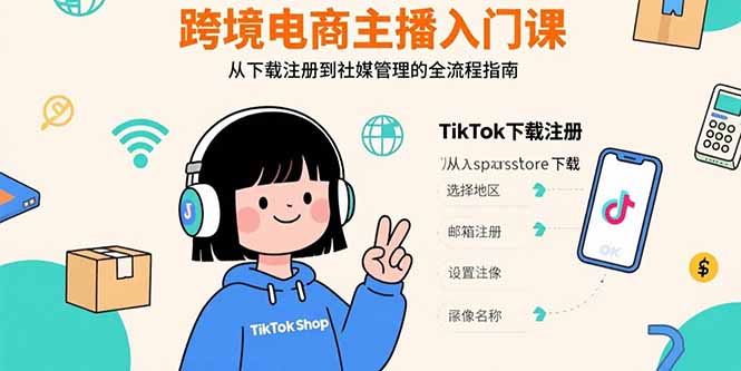 跨境电商主播入门课，TikTok下载注册，支付工具配置，社媒账号管理全流程-聊项目