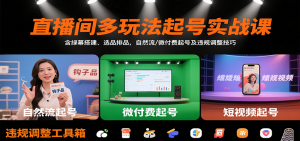 直播间多玩法起号实战课：含绿幕搭建、选品排品，自然流/微付费起号及违规调整技巧-聊项目