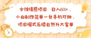 女性情感项目 小白制作简单一台手机可做 项目模式后续自然升大客单 日入6张-聊项目