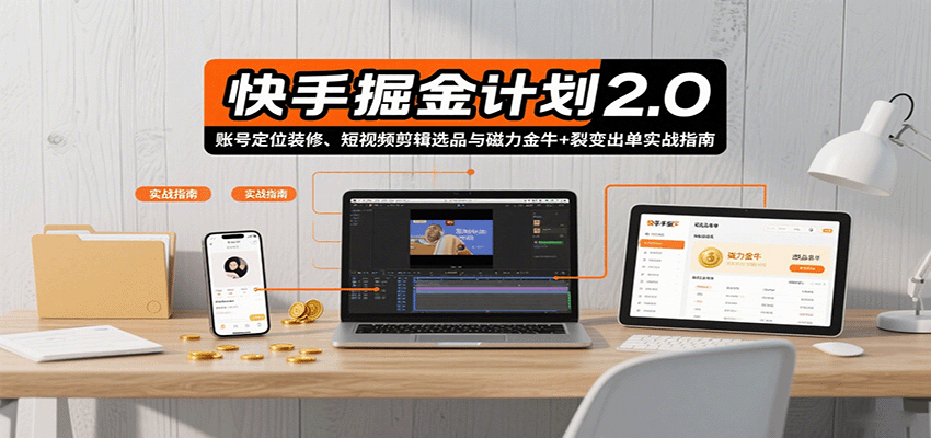 快手掘金计划2.0，账号定位装修、短视频剪辑选品与磁力金牛+裂变出单实战指南-聊项目