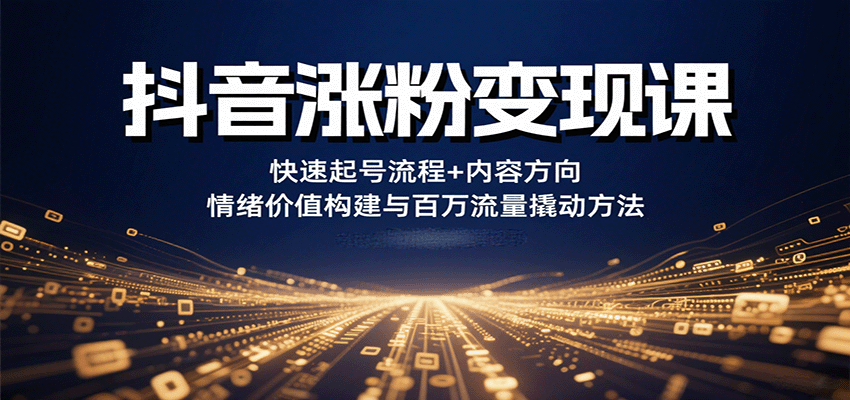抖音涨粉变现课，快速起号流程+内容方向+情绪价值构建与百万流量撬动方法-聊项目