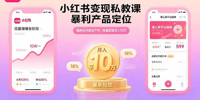 小红书变现私教课，暴利产品定位，高转化内容生产术，快速实现月入10万-聊项目