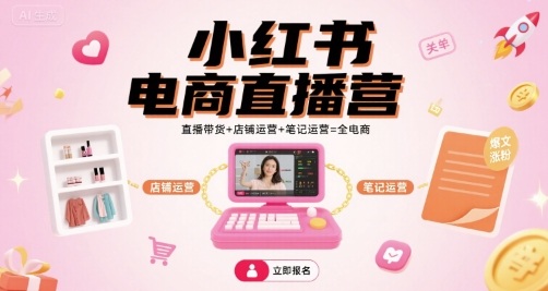 小红书电商直播营，直播带货+店铺运营+笔记运营=全电商-聊项目