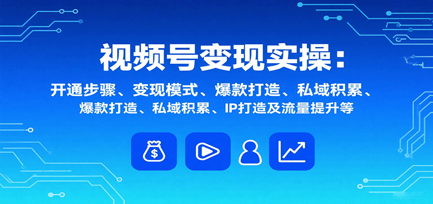 视频号变现实操，含开通步骤、变现模式、爆款打造、私域积累、IP打造及流量提升等-聊项目