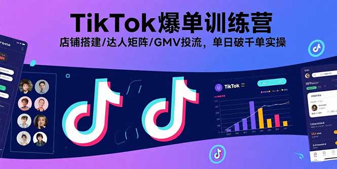 TikTok爆单训练营，店铺搭建/达人矩阵/GMV投流，单日破千单实操-聊项目
