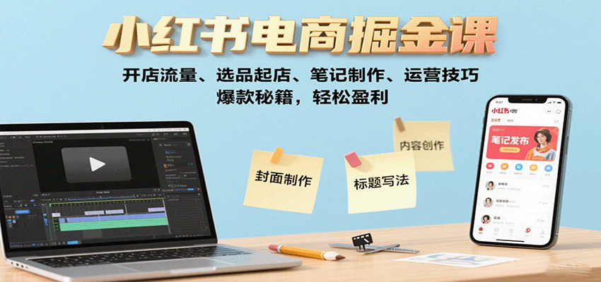 小红书电商掘金课：开店流量、选品起店、笔记制作、运营技巧，爆款秘籍，轻松盈利-聊项目