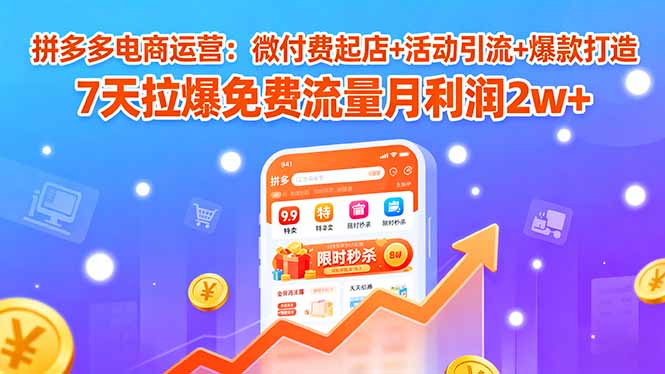 拼多多电商运营：微付费起店+活动引流+爆款打造 7天拉爆免费流量月利润2w+-聊项目