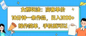 女粉玩法：高客单价，10分钟一条作品，日入1k+操作简单，手机就可以-聊项目