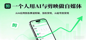 一个人用AI与剪映做自媒体，从AI应用到各赛道剪辑、涨粉变现，从起号到变现-聊项目