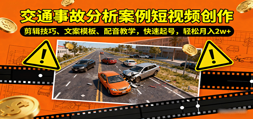 交通事故分析案例短视频创作，剪辑技巧、文案模板、配音教学，快速起号，轻松月入2w+-聊项目