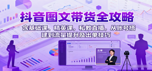 抖音图文带货全攻略：含基础课、精英课，私教直播，从账号搭建到流量提升及出单技巧-聊项目