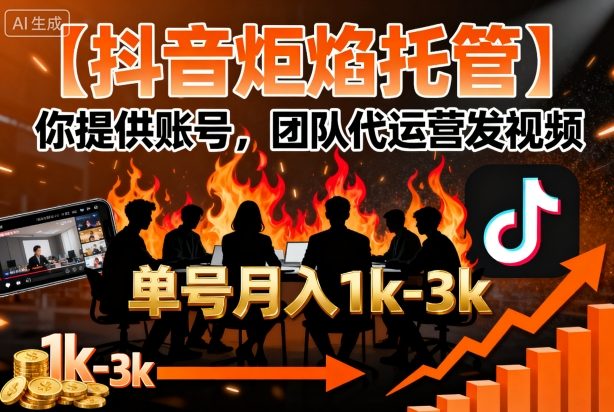 【抖音炬焰托管】你提供账号，团队代运营发视频，单号月入1k+【揭秘】-聊项目