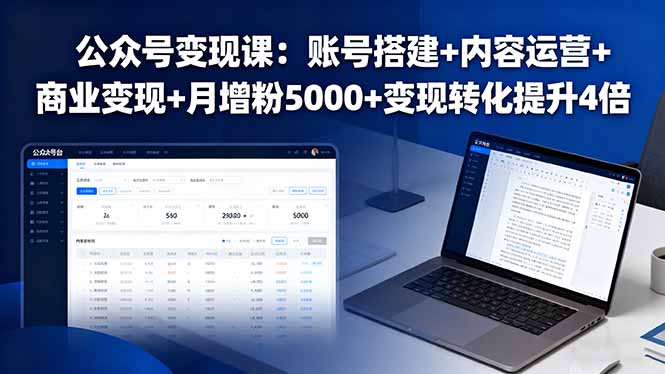 公众号变现课：账号搭建+内容运营+商业变现+月增粉5000+变现转化提升4倍-聊项目