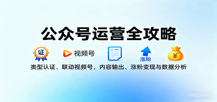 公众号运营全攻略：类型认证、联动视频号，内容输出、涨粉变现与数据分析-聊项目