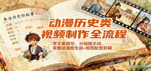 动漫历史类视频制作全流程，学文案撰写、分镜提示词，掌握动漫图生成+抠图配音剪辑-聊项目