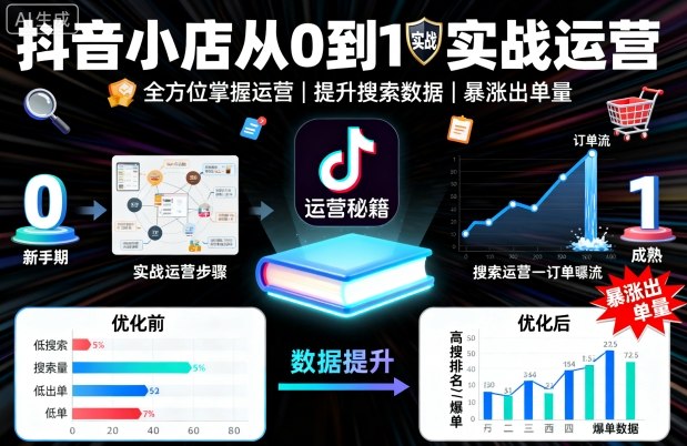 抖音小店从0到1实战运营，帮你全方位掌握小店运营，提升搜索数据与出单量-聊项目