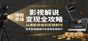 影视解说变现全攻略：从爆款思维到剪辑制作，含手机电脑操作及变现实用技巧-聊项目