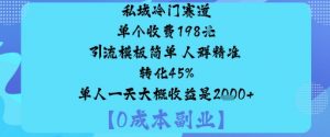 私域冷门赛道:单个收费198米引流模板简单人群精准转化45%单人一天大概收益是1k+-聊项目