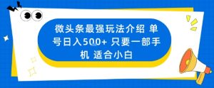 微头条最强玩法介绍一个号日入5张+只要一部手机适合小白-聊项目