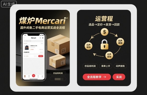 煤炉Mercari国外闲鱼二手电商运营实战全流程，仿品高利润，简单上手，闷声搞钱-聊项目