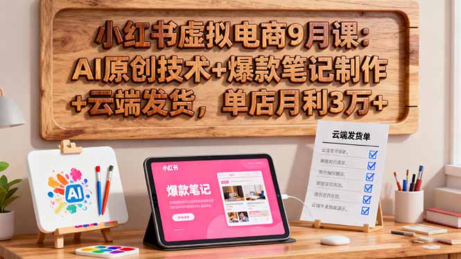 小红书虚拟电商9月课：AI原创技术+爆款笔记制作+云端发货，单店月利3万+-聊项目