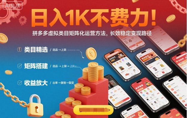 日入1K不费力！拼多多虚拟类目矩阵化运营方法，长效稳定变现路径-聊项目