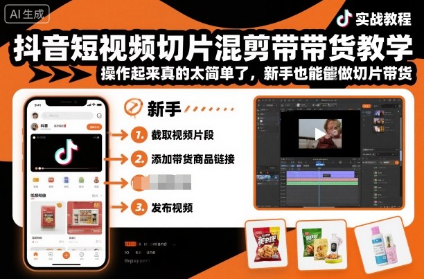 抖音短视频切片混剪带货教学，操作起来真的太简单了，新手也能做切片带货-聊项目