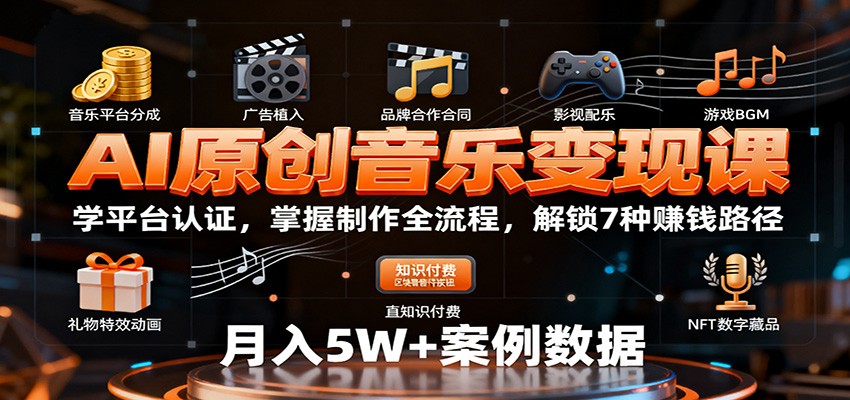 AI原创音乐变现课：学平台认证，掌握制作全流程，解锁7种赚钱路径-聊项目