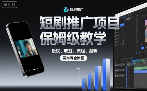 短剧推广项目保姆级教学，授权、收益、流程、剪辑，发布等全流程-聊项目