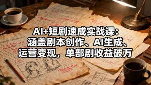 AI+短剧速成实战课：涵盖剧本创作、AI生成、运营变现，单部剧收益破万-聊项目