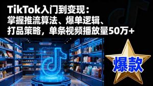 TikTok入门到变现：掌握推流算法、爆单逻辑、打品策略，单条视频播放量50w-聊项目