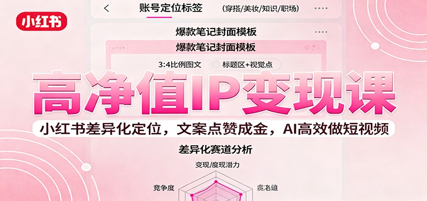 高净值IP变现课：小红书差异化定位，文案点赞成金， AI高效做短视频-聊项目