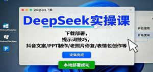 DeepSeek实操课：下载部署，提示词技巧，抖音文案/PPT制作/老照片修复/表情包创作等-聊项目