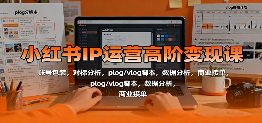 小红书IP运营高阶变现课：账号包装，对标分析，plog/vlog脚本，数据分析，商业接单-聊项目