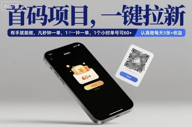 首码项目，一键拉新，有手就能做，几秒钟一单，1个小时单号可60+，认真做每天5张+收益【揭秘】-聊项目