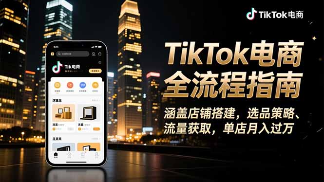 TikTok电商全流程指南，涵盖店铺搭建、选品策略、流量获取，单店月入过万-聊项目