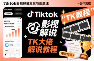 Tiktok影视解说文案与选题课，TK大佬影视解说教程-聊项目