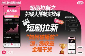 短剧拉新之小红书如何破大播放实操课，如何破播放，涨收益，全程干货-聊项目