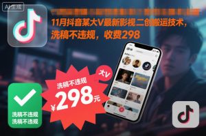 11月抖音某大V最新影视二创搬运技术，洗稿不违规，收费298-聊项目