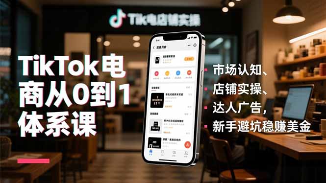 TikTok电商从0到1体系课，市场认知、店铺实操、达人广告，新手避坑稳赚美金-聊项目