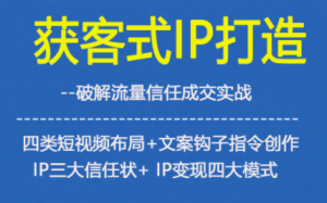 获客型IP打造，破解流量信任成，四类短视频布局+文案钩子指令创作IP三大信任状+IP变现四大模式-聊项目