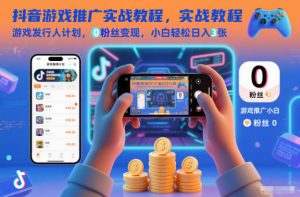 抖音游戏推广实战教程，游戏发行人计划，0粉丝变现，小白轻松日入3张-聊项目